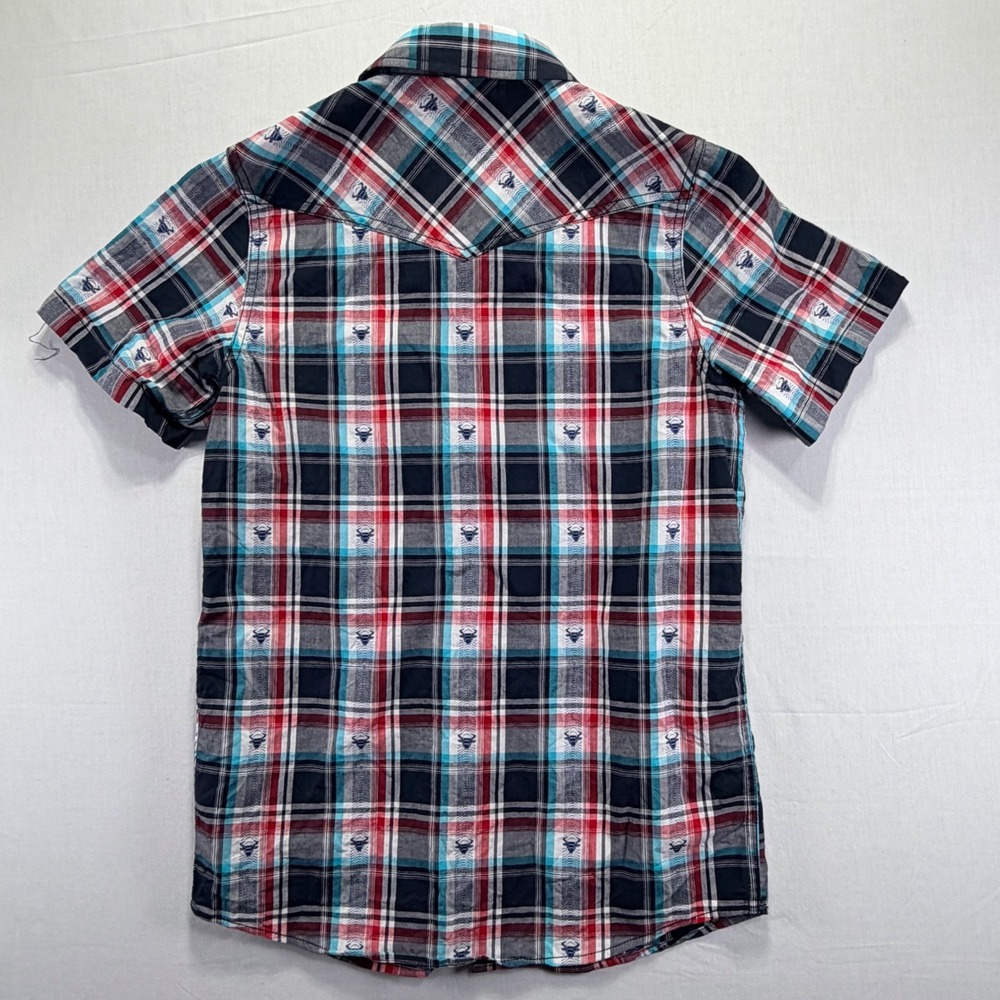 Cody James Kids Western Apparel Short Sleeve Plaid Bull Print Shirt Size L - Picture 6 of 6